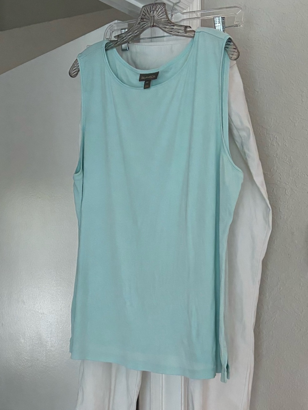 Light Aqua Blue Women’s Sleeveless Tank Top - Side Slit Hem - XXL - Style & Co.
